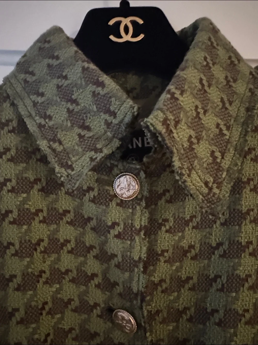 CHANEL Runway Resort 2008 Olive Green Houndstooth Blazer - Karl Lagerfeld